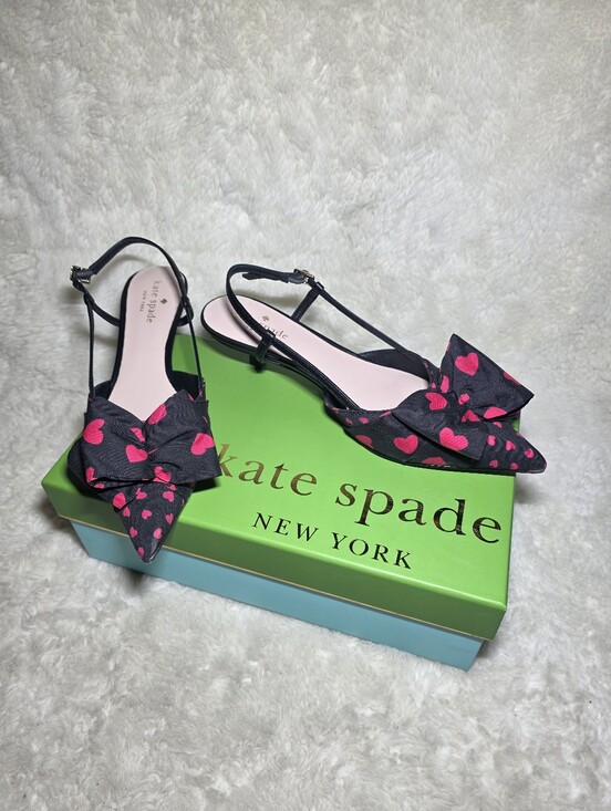 kate spade Shoes - Kate Spade Daxton Heart Bow Pointed Toe Kitten Heel Slingback Pumps 7.5 M